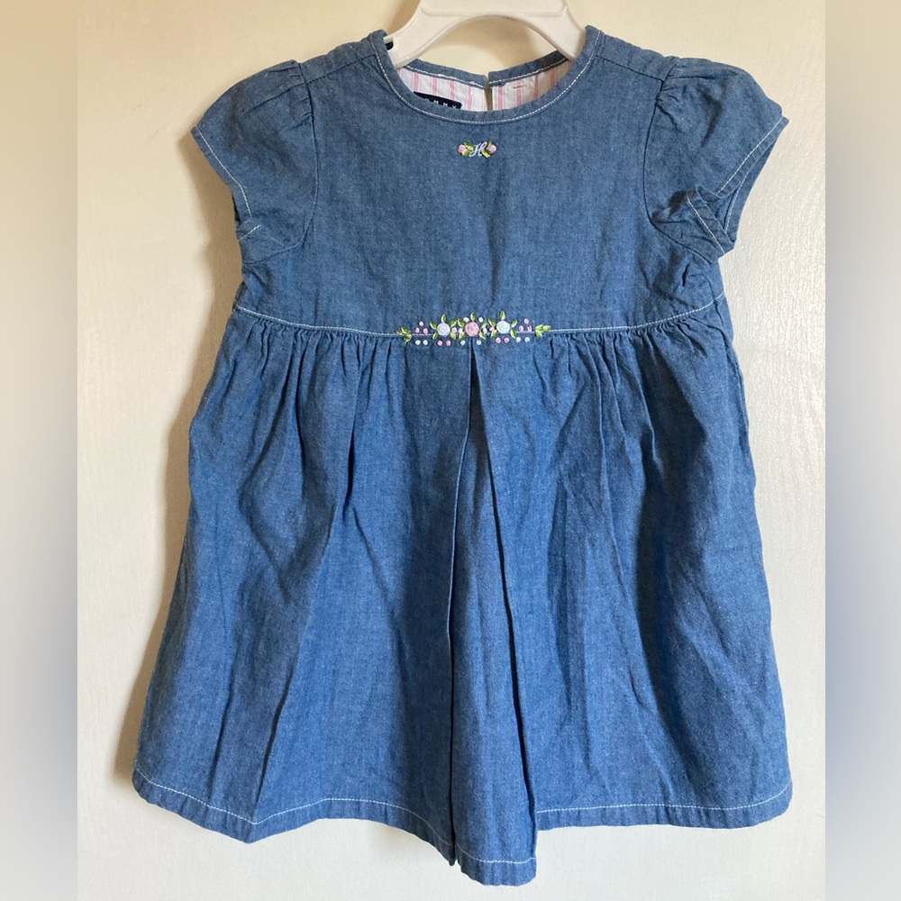 *Tommy Hilfiger Chambray Easter 12-18 Months Embroidered Floral Dress #G
